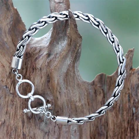 handcrafted men s sterling silver chain bracelet dauntless novica