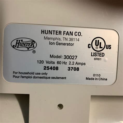 hunter compact fan ionizer generator air purifier model hepatech