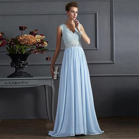 2017 light blue wedding party dress long see through back beads lace a