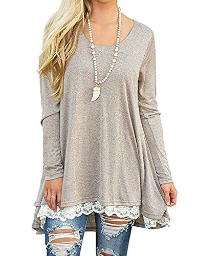 imido women s long sleeve tops casual tunic round neck loose side