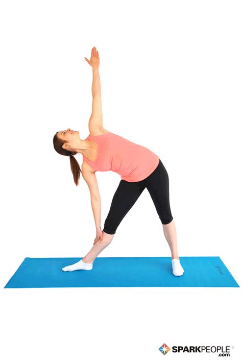 triangle pose exercise demonstration sparkpeople