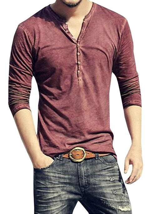 men s 3 4 sleeve henley t shirt casual henley shirt with button in t