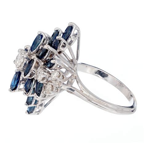 2 90ct Diamond Sapphire 14k White Gold Cluster Cocktail Ring Ebay