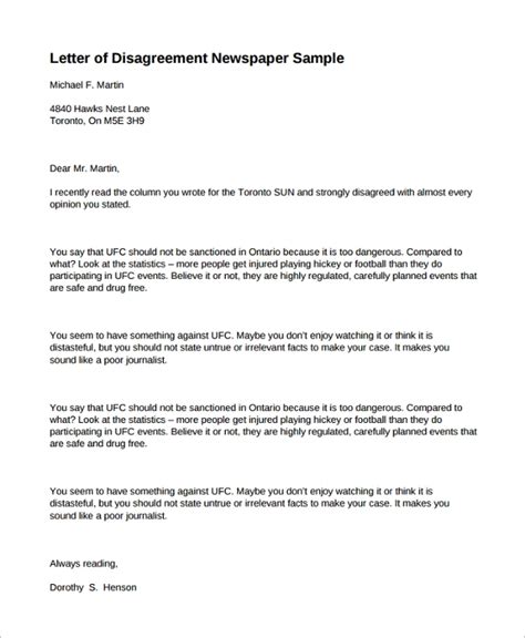 sample disagreement letter templates   ms word