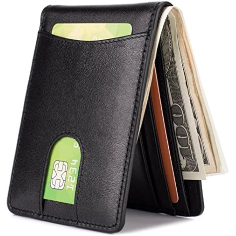 mens leather wallet slim front pocket billfold id window rfid blocking