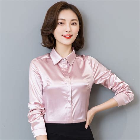 women silk satin blouse 2017 long sleeve formal blouses ladies office