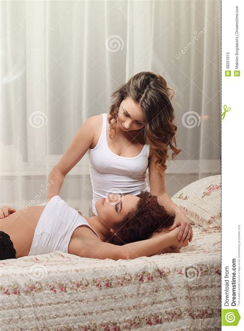 Lesbian Play Two Beautiful Girls In Love Foreplay Stock Image Image