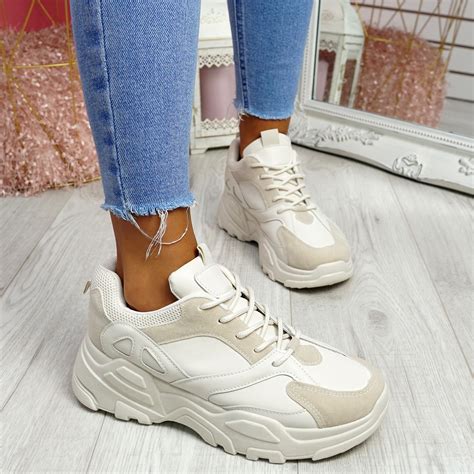 womens ladies lace  platform trainers chunky sneakers party women