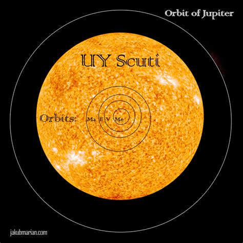 comparison   largest star uy scuti  solar system sun