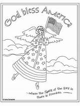 Coloring Pages July Color God Bless 4th Fourth America Sheets Kids Sunday School Bible Angel Printable Patriotic Colouring Church Memorial sketch template