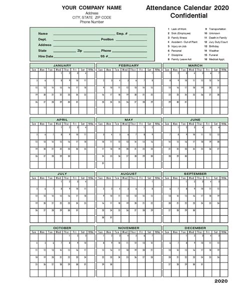printable attendance calendar  calendar template printable