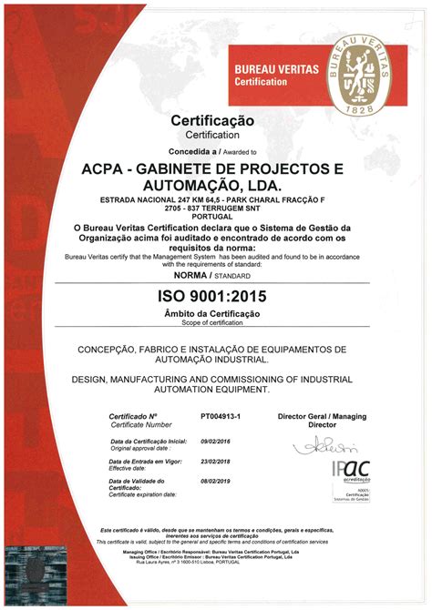 Certificado Iso 9001 2015 Acpa