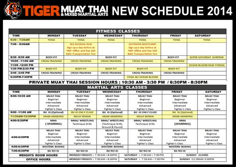 Training Schedule Muay Thai Mma And Thai Boxing Training