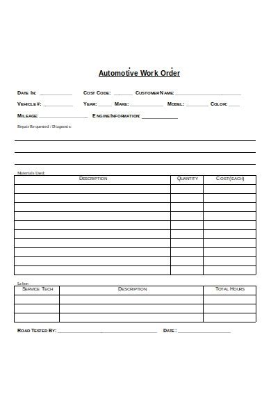 work order forms   ms word
