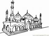 Masjid Mewarnai Nabawi Hitam Bagus Kartun Islami Marimewarnai Sketsa Paud Pemandangan Kumpulan Kubah Menggambar Berwarna sketch template