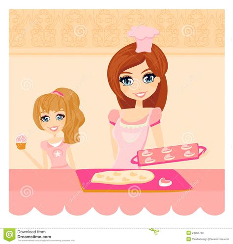mother and daughter cooking in the kitchen stock vector illustration of dough bowl 24055780
