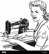 Sewing Illustration Retro Seamstress Cucito Alamy sketch template