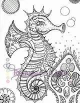 Seahorse Zentangle Coloriage Hippocampe Coloringideas Aquatique Méditation Seahorses sketch template