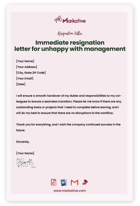 write  resignation letter unhappy  management