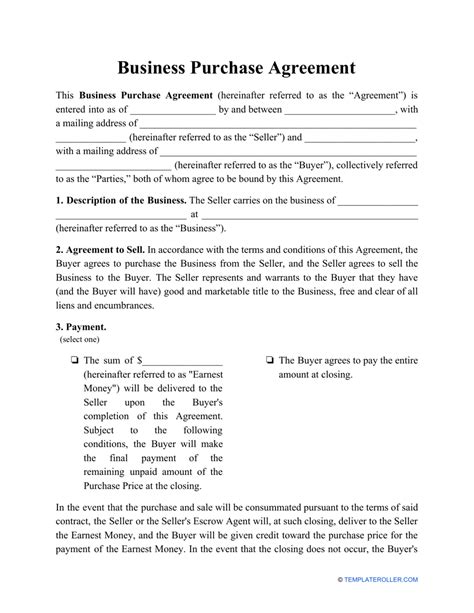 business purchase agreement template fill  sign