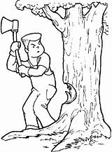Tree Lumberjack Down Coloriage Bucheron Coloring Colorier Canada Ax Cuts Pages Colorear Para Leñador Lenador sketch template