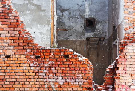 destroyed brick wall stock image image  cement