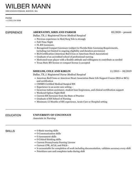 medical surgical nurse resume examples
