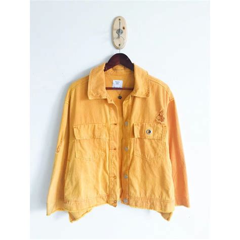 bershka mustard yellow oversized denim jacket womens fashion coats jackets  outerwear