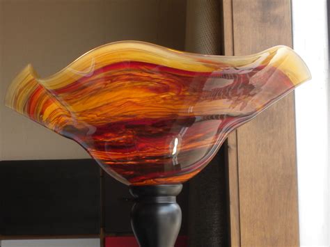 Hand Blown Art Glass Torchiere Lamp In Lava Mix Available At Side