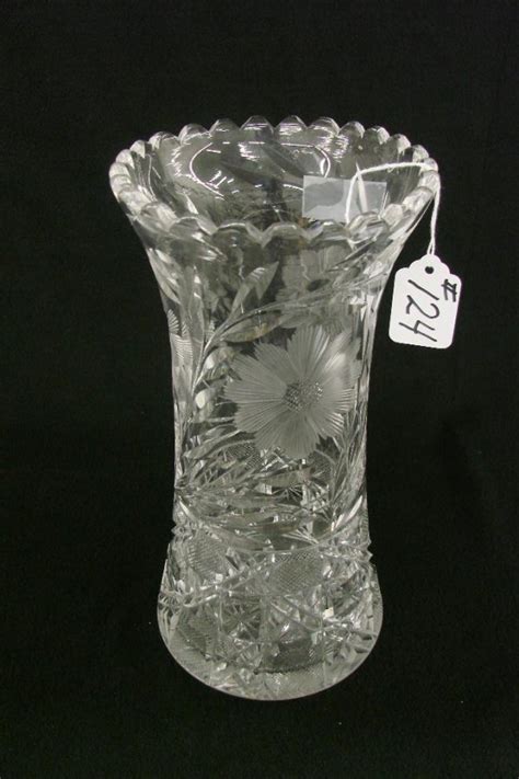 124 American Brilliant Period Cut Glass Corset Vase Lot 124