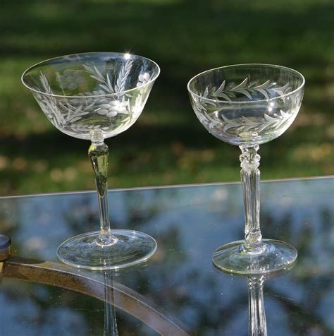 vintage etched cocktail martini glasses set of 4 vintage