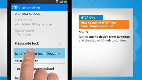 unlink htc  dropbox account youtube