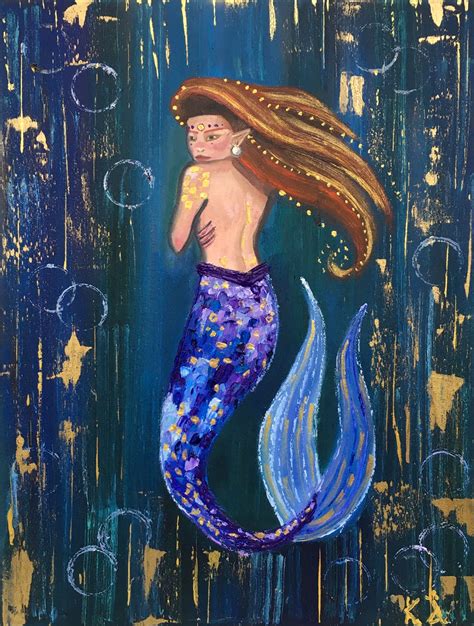 mermaid painting original art mermaid canvas art  etsy
