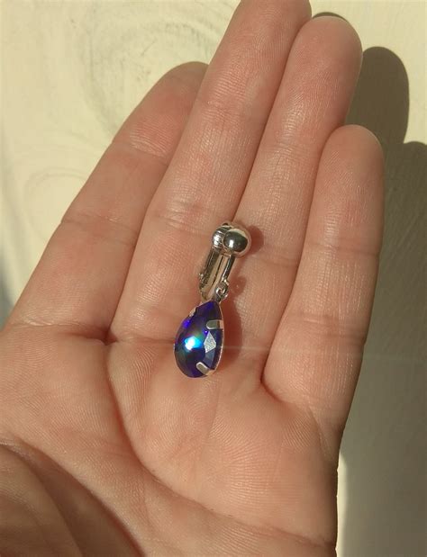 faux clitoral piercing with indigo crystalnon piercing clit etsy