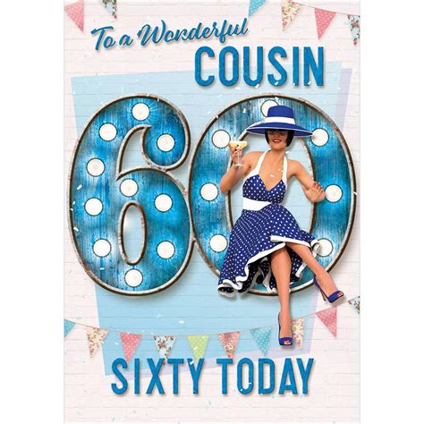 ta cousin female  birthday card sixty years blue polka