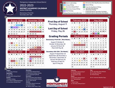 montgomery isd   calendar  printable calendar