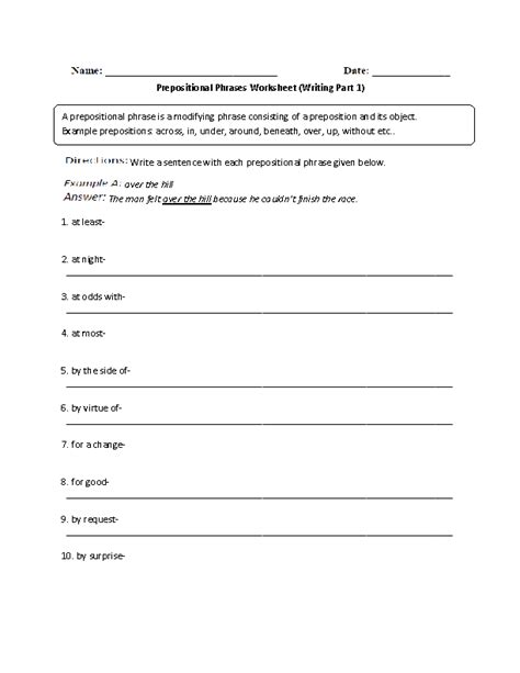 preposition  prepositional phrases worksheets worksheetocom
