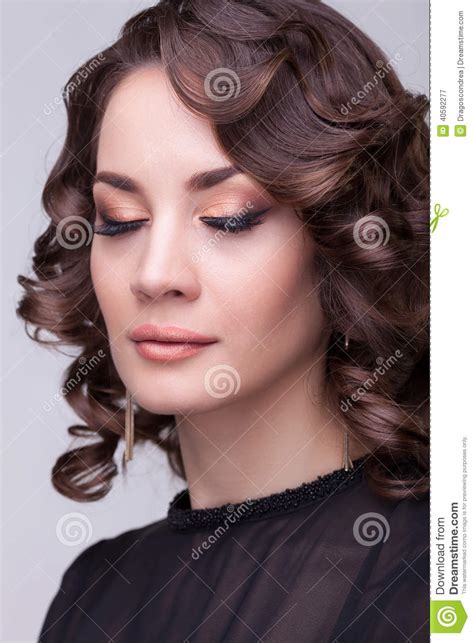 Sensual Brunette Professional Make Up Eyes Closed Stock Image Image