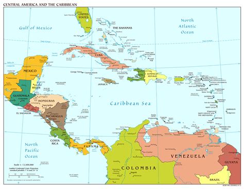 large scale political map  central america  major cities