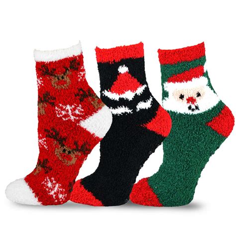 Teehee Socks Teehee Christmas Holiday Cozy Fuzzy Crew Socks 3 Pack