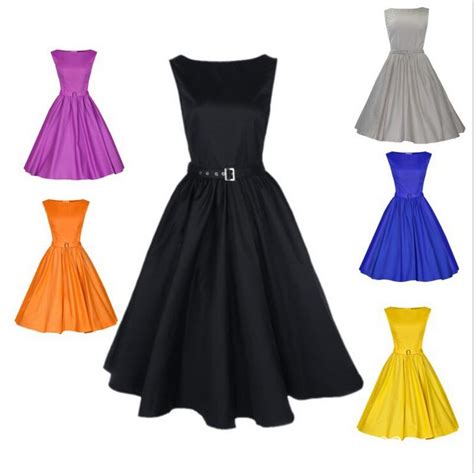 New Classic Simple Classy Solid Pin Up Dress Swing Dress 50s Elegant