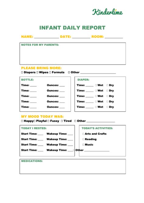 infant daily report printable