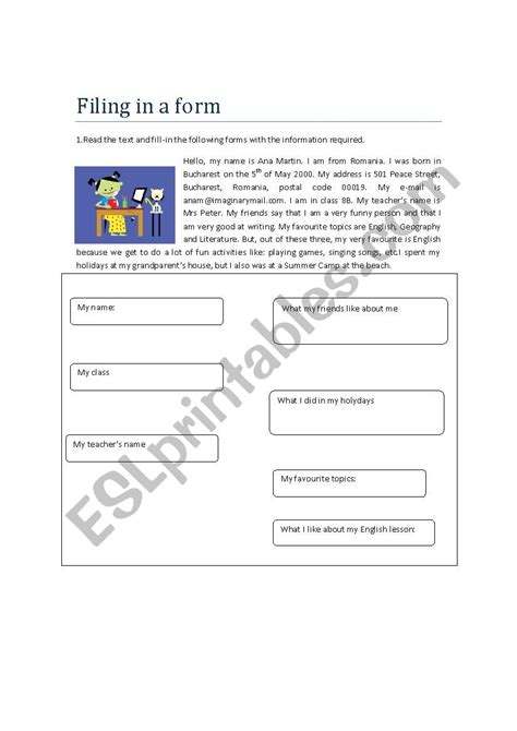 Personal Information Filling In A Form Esl Worksheet By Diana Elena