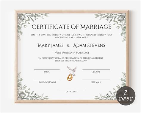 editable marriage certificate template custom certificate  etsy