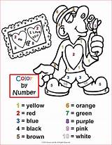 Color Number Valentines Coloring Worksheets Worksheet Valentine Pages Numbers Kids Code Printable Activity Colour Activities Sheets Math Print English Easy sketch template