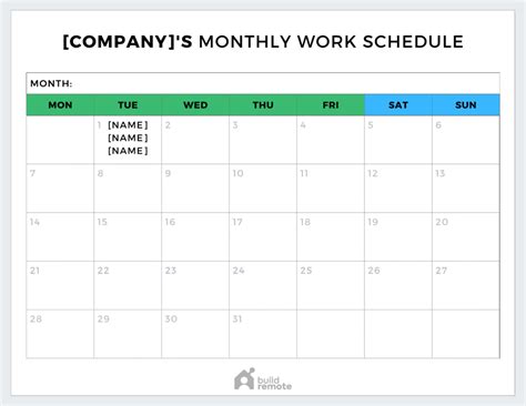 monthly work schedule templates buildremote