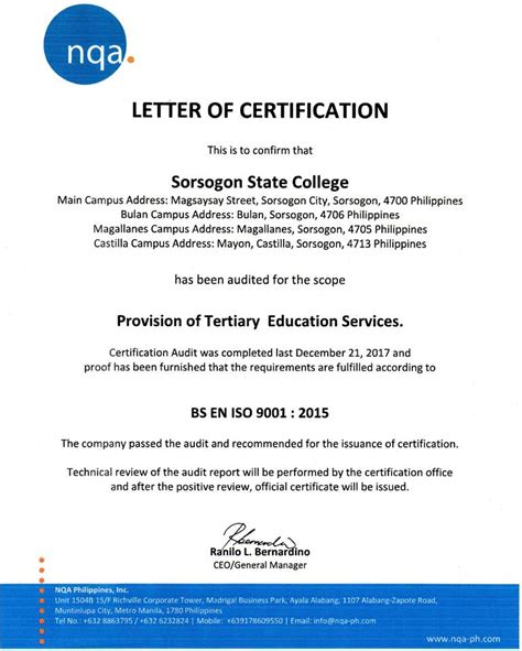 letter  certification sorsogon state university