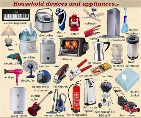 household devices  appliances vocabulary  english eslbuzz
