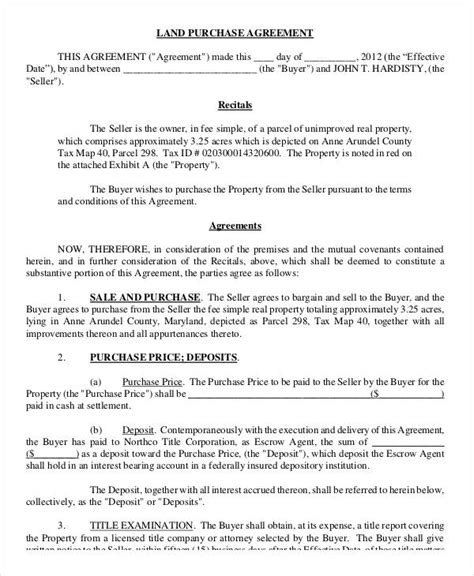 land purchase agreement forms   ms word