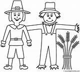 Thanksgiving Coloring Scarecrow Pilgrim sketch template